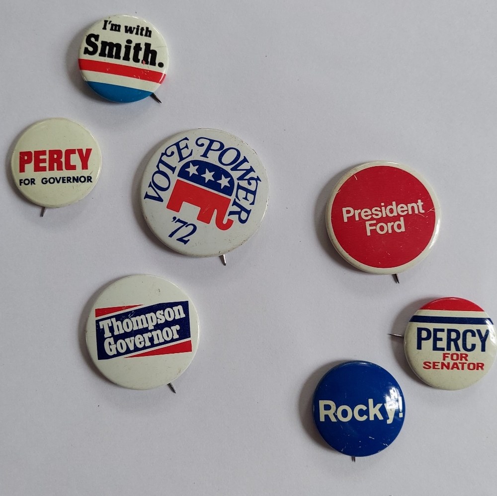 Vintage 70s Pins Pinback Buttons Illinois Republican Political Campaign - Picture 1 of 12